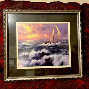 THOMAS KINCADE “PERSEVERANCE” HTF Sail Boat on Ocean - Sunlight - Picture - VTG